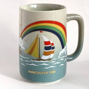 Vintage 1986 Vancouver Mug rainbows sailboats water colourful large coffee mug